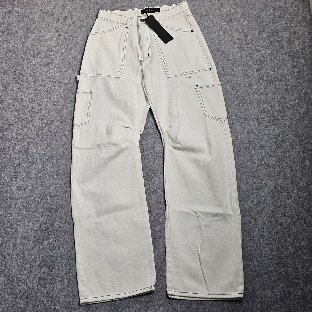 Lioness Miami Vice White Contrast Stitch Cargo Pants Wide Leg High Rise XS NWT